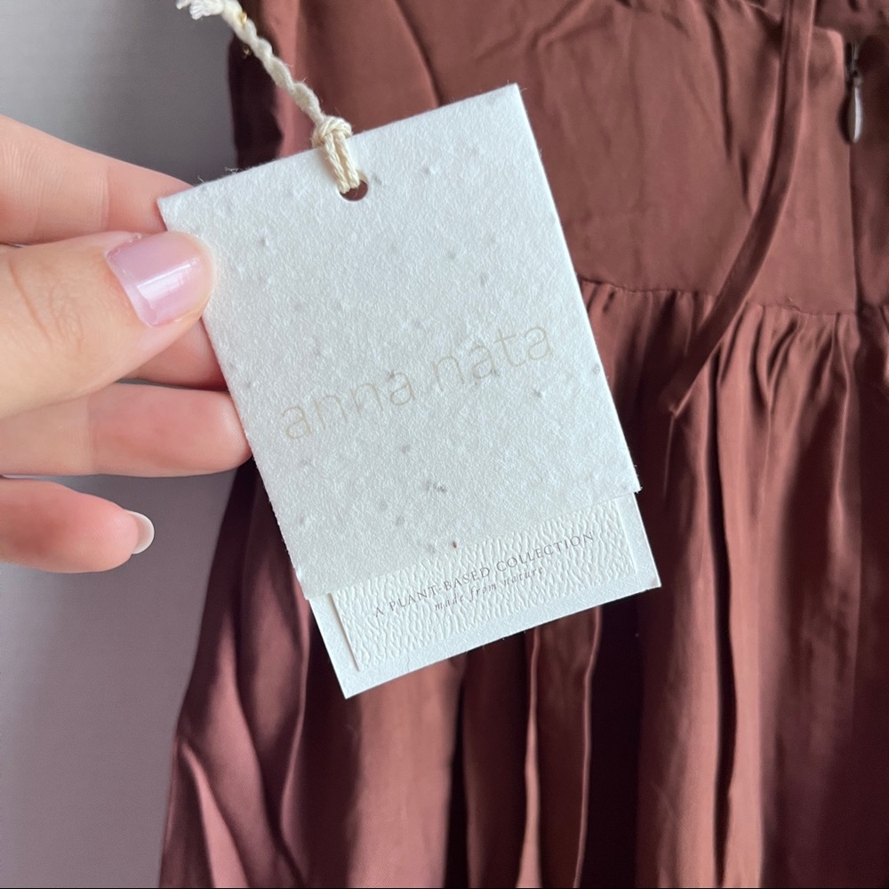 Anna Nata Brown Babydoll Mini Dress Empire Waist Cap Sleeve Pockets Scoop XS NEW - Picture 4 of 10